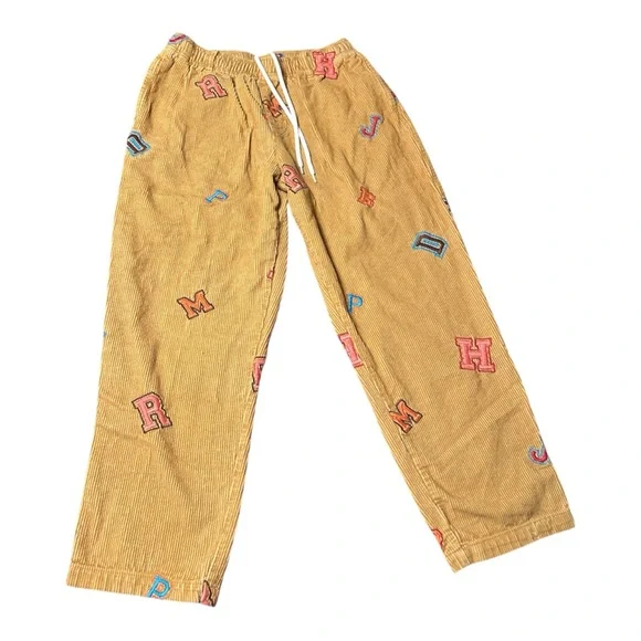 Urban Outfitters Mustard Corduroy Mens  Pants with Embroidered Letters Size L - Picture 2 of 6